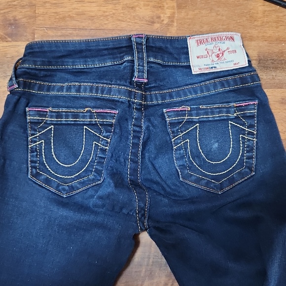 TRUE Religion Capris Dark Wash Stretch Denim Women's 28 Contrast Stitch - Picture 5 of 8